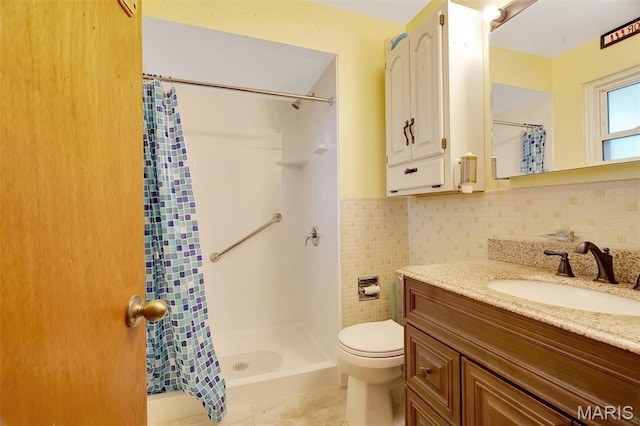 2631 Georgia Dr, Arnold, MO 63010 - bathroom with vanity, curtained shower, and tasteful backsplash