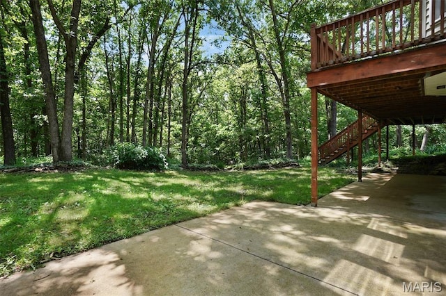 238 Skyway Dr, New Haven, MO 63068 - view of grassy yard featuring stairs, a patio, and a wooden deck