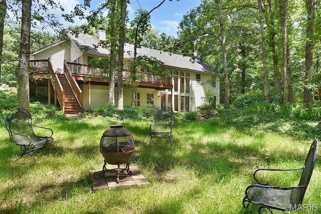 238 Skyway Dr, New Haven, MO 63068 - back of house featuring a wooden deck, stairway, and a chimney