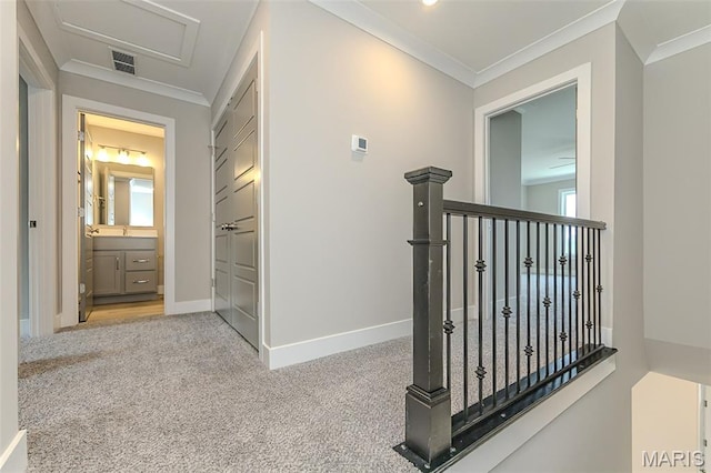 8919 E Gateway Hts Unit 94-804, Richmond Heights, MO 63144 - corridor with ornamental molding, carpet flooring, baseboards, and healthy amount of natural light