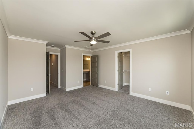 8919 E Gateway Hts Unit 94-804, Richmond Heights, MO 63144 - unfurnished bedroom with a spacious closet, crown molding, baseboards, carpet flooring, and a closet