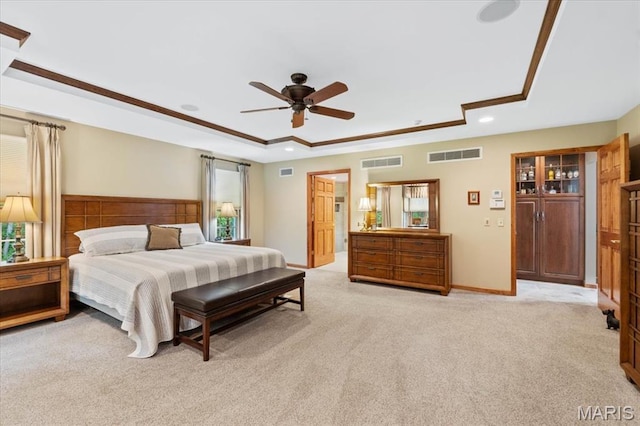 22 Fox Valley Ct, Lake St Louis, MO 63367 - bedroom with a raised ceiling, light colored carpet, recessed lighting, and a ceiling fan