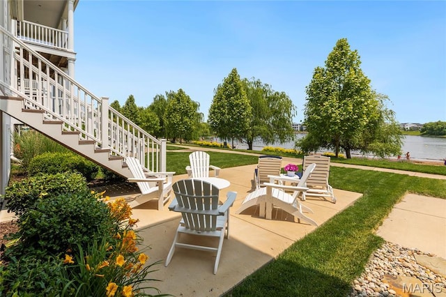 1021 Kilderkin Way, Saint Charles, MO 63301 - view of patio / terrace featuring stairs and a water view