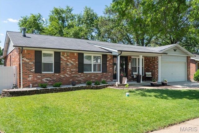2774 Ashrock Dr, Saint Louis, MO 63129 - ranch-style house with an attached garage, brick siding, covered porch, and driveway