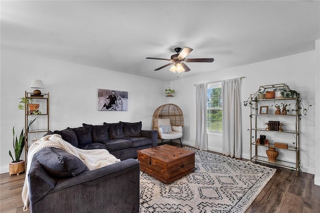 170 Parklane Dr, Cape Girardeau, MO 63701 - living room featuring a ceiling fan, wood finished floors, and baseboards