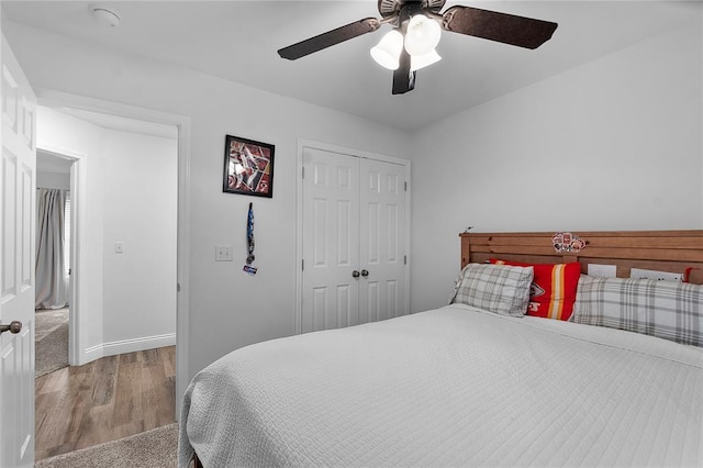 170 Parklane Dr, Cape Girardeau, MO 63701 - bedroom featuring wood finished floors, a closet, a ceiling fan, and baseboards