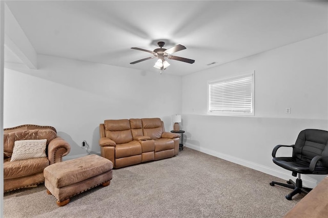 170 Parklane Dr, Cape Girardeau, MO 63701 - living area featuring carpet floors, a ceiling fan, and baseboards