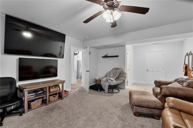 170 Parklane Dr, Cape Girardeau, MO 63701 - living room with light carpet, a ceiling fan, and baseboards