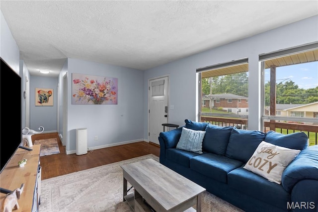 1998 Ridgeway Dr, Arnold, MO 63010 - living room featuring wood finished floors, a textured ceiling, and baseboards
