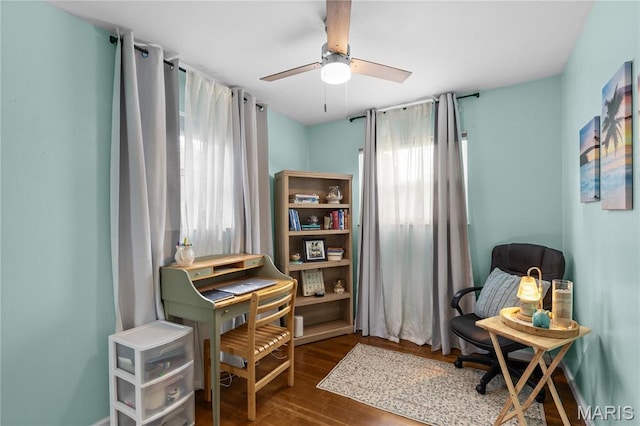 1998 Ridgeway Dr, Arnold, MO 63010 - office with a ceiling fan and wood finished floors