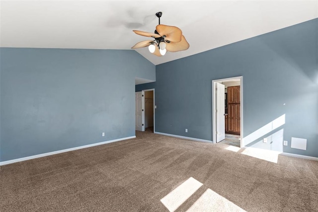 122 Tennessee Walker Way, Saint Peters, MO 63376 - unfurnished bedroom with carpet floors, baseboards, ceiling fan, and high vaulted ceiling
