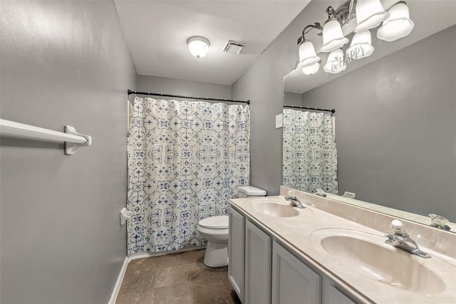 122 Tennessee Walker Way, Saint Peters, MO 63376 - full bathroom with toilet, double vanity, a shower with curtain, and baseboards