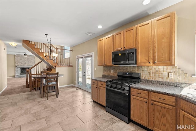 122 Tennessee Walker Way, Saint Peters, MO 63376 - kitchen featuring black appliances, baseboards, decorative backsplash, dark countertops, and recessed lighting