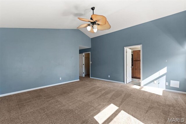 122 Tennessee Walker Way, Saint Peters, MO 63376 - unfurnished bedroom with carpet flooring, baseboards, a ceiling fan, and high vaulted ceiling