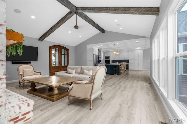 116 Brian Trl, Arnold, MO 63010 - living area with light wood-type flooring, recessed lighting, french doors, baseboards, and a chandelier