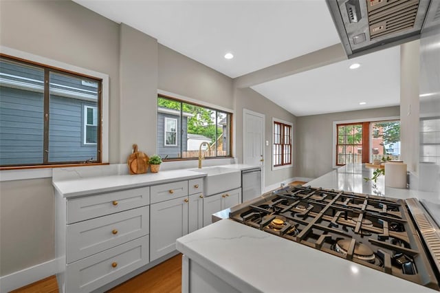 514 S Gore Ave, Saint Louis, MO 63119 - kitchen featuring a sink, cooktop, lofted ceiling, dishwasher, and baseboards