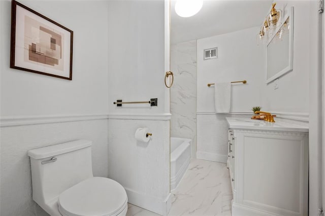 514 S Gore Ave, Saint Louis, MO 63119 - bathroom featuring marble finish floors, vanity, toilet, and shower / washtub combination