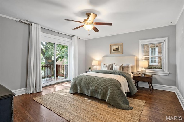 436 W Point Ct, Saint Louis, MO 63130 - bedroom featuring access to exterior, ornamental molding, wood finished floors, and ceiling fan