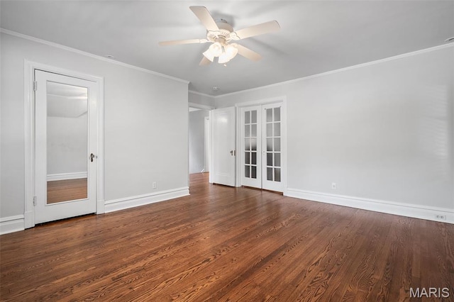 436 W Point Ct, Saint Louis, MO 63130 - spare room with wood finished floors, ceiling fan, crown molding, and french doors