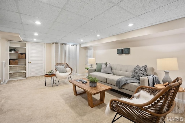 436 W Point Ct, Saint Louis, MO 63130 - living area with light colored carpet, a paneled ceiling, and recessed lighting