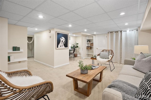 436 W Point Ct, Saint Louis, MO 63130 - carpeted living area with recessed lighting, built in features, and a paneled ceiling