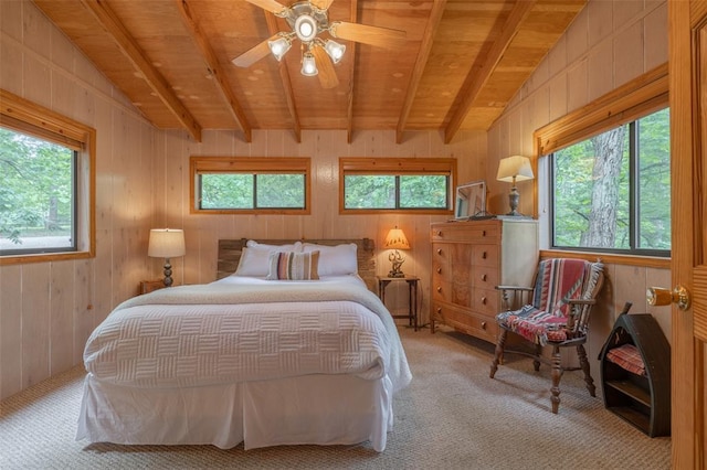 2441 Alpine Lake Dr, Innsbrook, MO 63390 - carpeted bedroom with multiple windows, wooden ceiling, and wooden walls