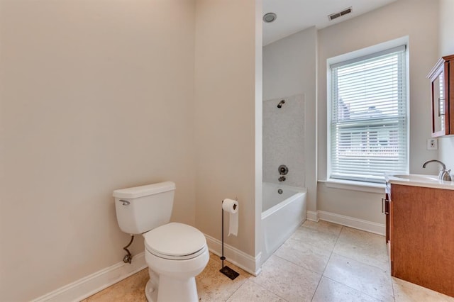 2628 Indiana Ave, Saint Louis, MO 63118 - bathroom with vanity, toilet, baseboards, shower / bathtub combination, and tile patterned flooring