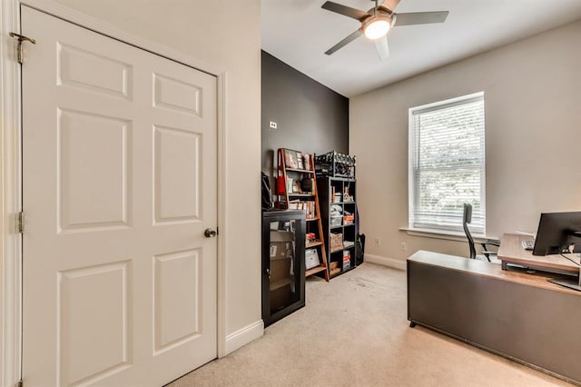 2628 Indiana Ave, Saint Louis, MO 63118 - office area with light carpet, ceiling fan, and baseboards