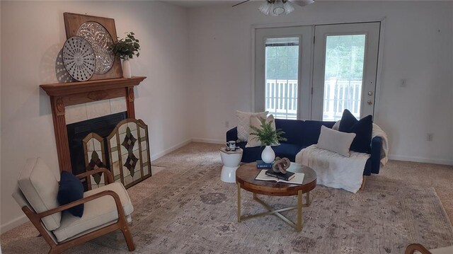 1059 Wolf Crk, Staunton, IL 62088 - carpeted living area with a fireplace and baseboards