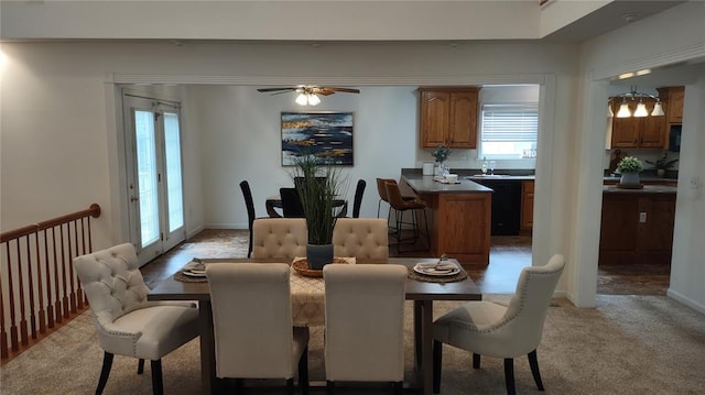 1059 Wolf Crk, Staunton, IL 62088 - dining area with plenty of natural light, a ceiling fan, and light carpet