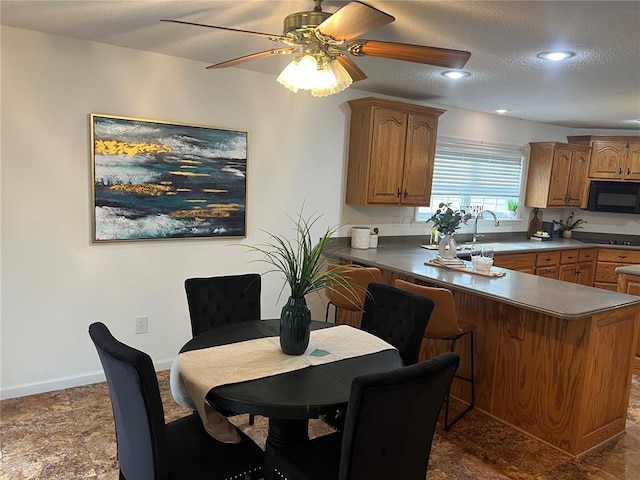 1059 Wolf Crk, Staunton, IL 62088 - dining area with a ceiling fan, baseboards, a textured ceiling, and recessed lighting