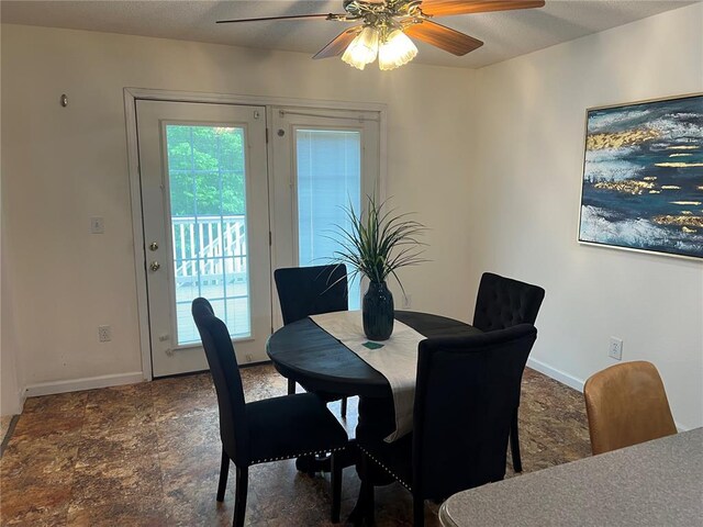 1059 Wolf Crk, Staunton, IL 62088 - dining room with a ceiling fan, baseboards, and stone finish flooring
