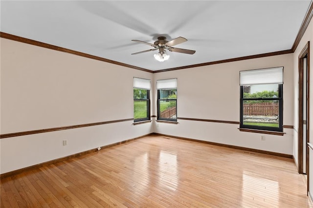 102 S Willow Grove Ct, Saint Peters, MO 63376 - spare room with plenty of natural light, light wood-type flooring, ceiling fan, baseboards, and ornamental molding