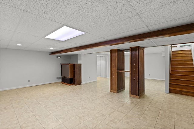 102 S Willow Grove Ct, Saint Peters, MO 63376 - finished below grade area featuring a drop ceiling, stairs, baseboards, and recessed lighting
