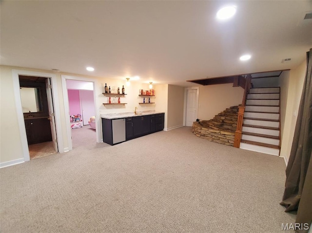 3 Janney Cir, Canton, MO 63435 - finished basement featuring wet bar, light carpet, stairway, baseboards, and recessed lighting