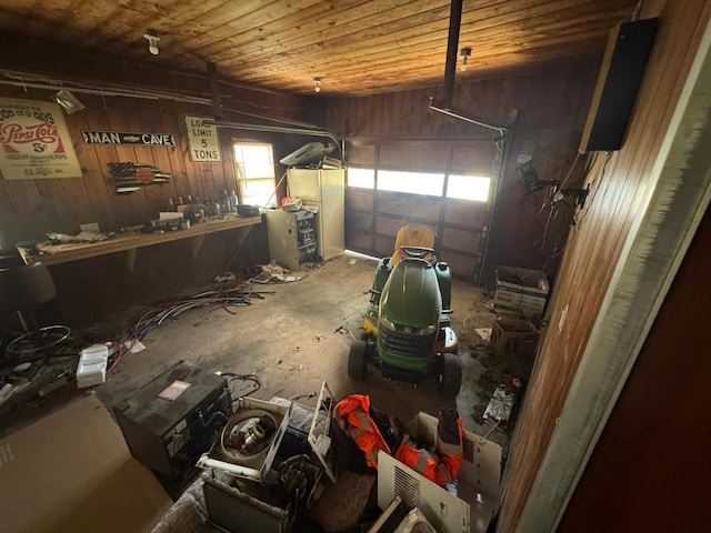 511 N 5th St, La Grange, MO 63448 - garage with wooden walls and wooden ceiling
