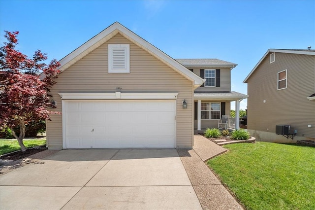 1406 Tisbury Cir, Ofallon, MO 63366 - traditional-style home featuring a front lawn, cooling unit, driveway, and a garage