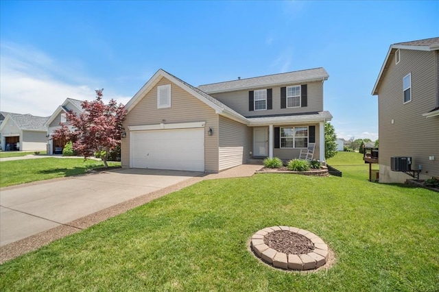 1406 Tisbury Cir, Ofallon, MO 63366 - traditional home featuring an attached garage, concrete driveway, a front yard, and central AC