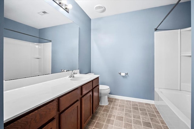 1406 Tisbury Cir, Ofallon, MO 63366 - bathroom featuring vanity, bathing tub / shower combination, baseboards, and toilet