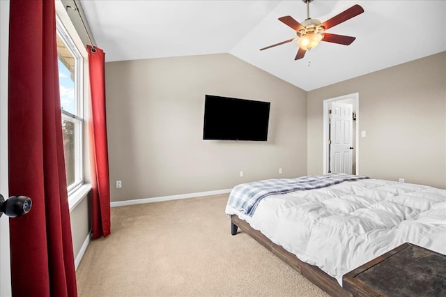 1406 Tisbury Cir, Ofallon, MO 63366 - bedroom with vaulted ceiling, carpet, baseboards, and a ceiling fan