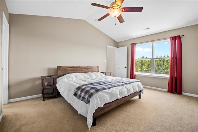 1406 Tisbury Cir, Ofallon, MO 63366 - bedroom featuring lofted ceiling, baseboards, light carpet, and ceiling fan