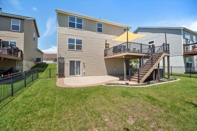 1406 Tisbury Cir, Ofallon, MO 63366 - rear view of house featuring stairway, a patio, a deck, and central air condition unit