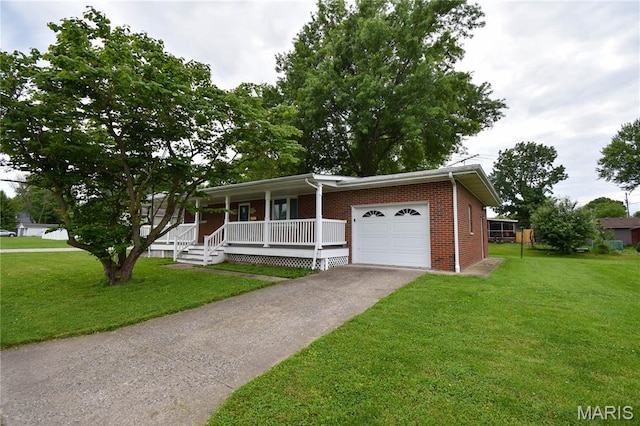 411 S Walnut St, Mount Olive, IL 62069 - single story home with covered porch, brick siding, driveway, an attached garage, and a front lawn