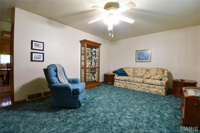 411 S Walnut St, Mount Olive, IL 62069 - carpeted living area with a ceiling fan and baseboards
