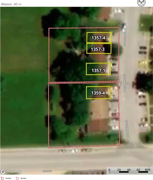 1357 Southwinds Dr Unit 4, Washington, MO 63090 - aerial overview of property's location with property boundaries highlighted
