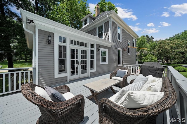 102 Portland Ter, Webster Groves, MO 63119 - wooden terrace with grilling area and french doors