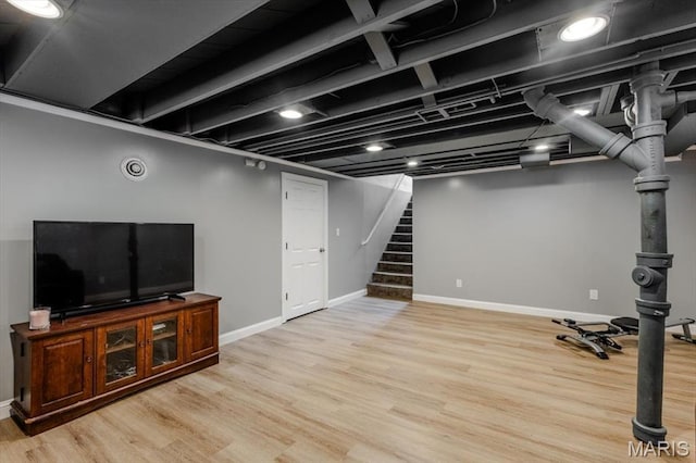 804 Tavalon Ave, Rock Hill, MO 63119 - finished basement with wood finished floors and stairs