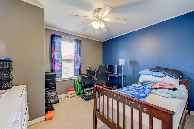 1625 Knightwood Ln, Ofallon, MO 63366 - carpeted bedroom featuring baseboards, crown molding, a ceiling fan, and an office area