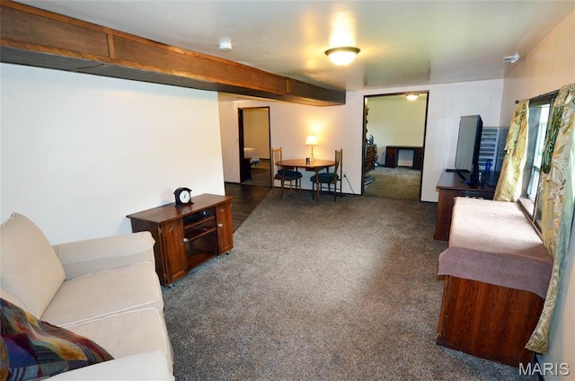 1116 E Springfield Rd, Sullivan, MO 63080 - living room featuring carpet floors and beamed ceiling