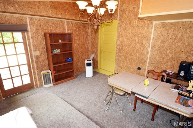 1116 E Springfield Rd, Sullivan, MO 63080 - office area featuring a chandelier, carpet, and heating unit